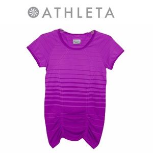 Athleta Magenta Striped Fastest Track Tee Shirt Size Small